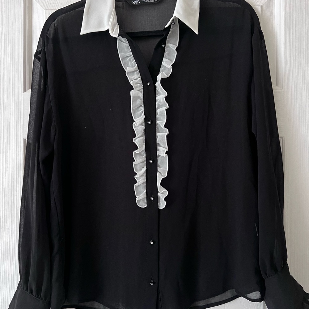 Sheer black tuxedo blouse